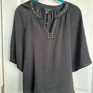 Investments black Blouse with Studded Neckline NWT